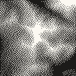 A Yr Wyddfa heightmap in 1-bit dots, light where land is high.