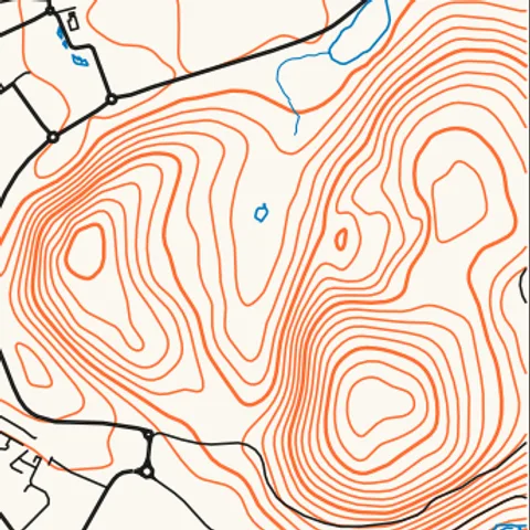 A crop of the Edinburgh map: black streets, blue water, orange contours around Arthur's Seat.