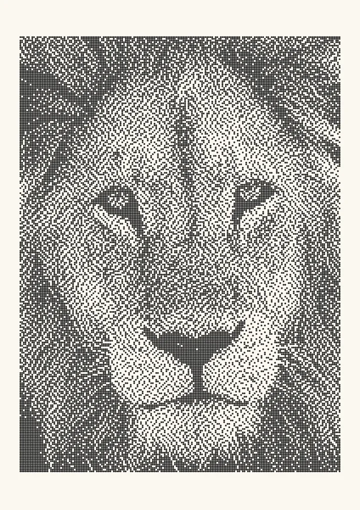 Atkinson dithering applied to a photo of a lion