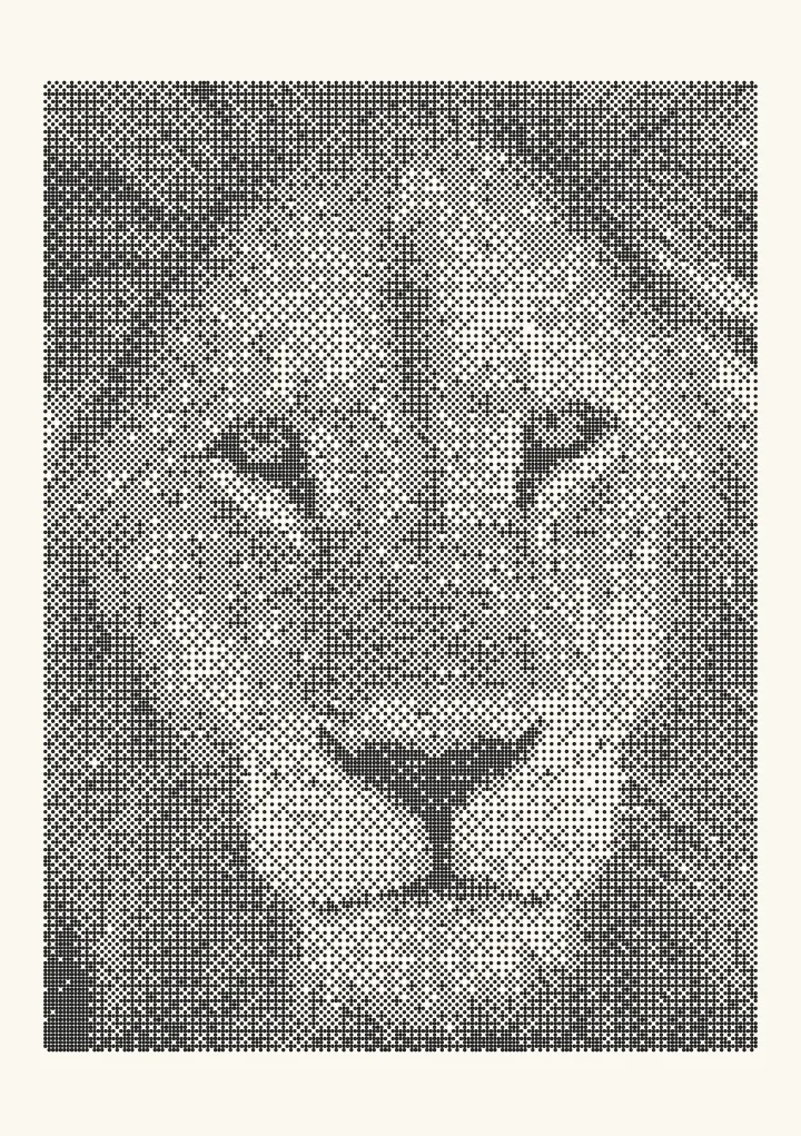 Bayer 8×8 dithering applied to a photo of a lion