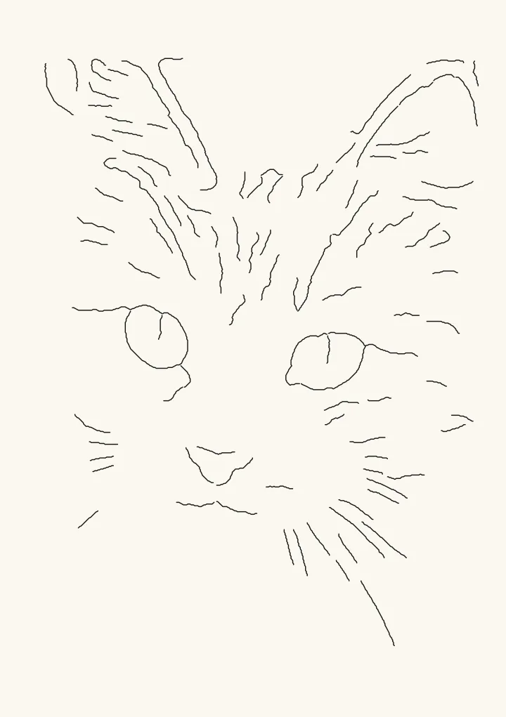Tabby cat photo as clean single-stroke outline line art of the cat’s face