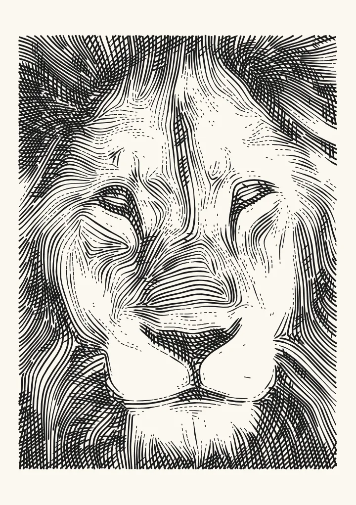 Lion photo in a copperplate engraving effect for a pen plotter
