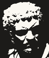 The bust as a 1-bit threshold at 50%: flat black and white patches