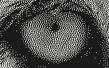 The lion's eye dithered at 254 DPI, 160 by 100 pixels