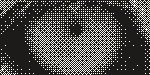 The lion's eye dithered with Bayer 8×8 at 254 DPI, a regular grid pattern