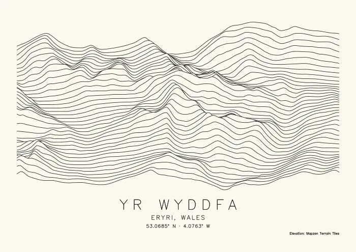 Yr Wyddfa drawn with 40 stacked profile lines