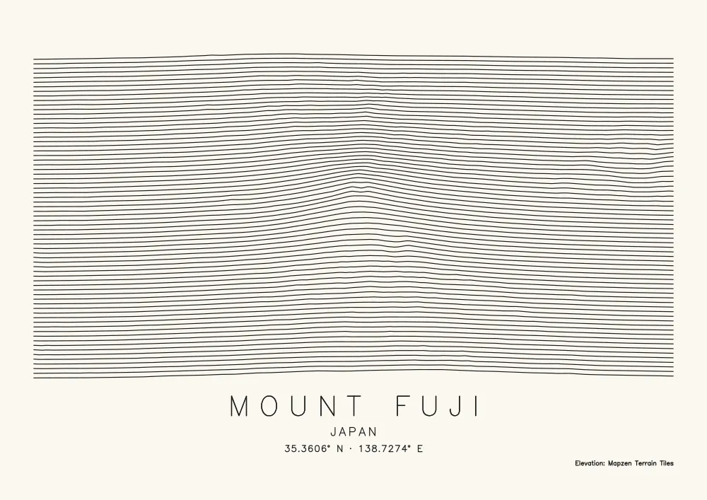 Mount Fuji drawn with 70 profile lines at relief height 6: a low bump in the middle
