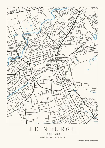 Edinburgh at the City centre scale, 4.0 × 5.2 km on A4, drawn with the Streets preset