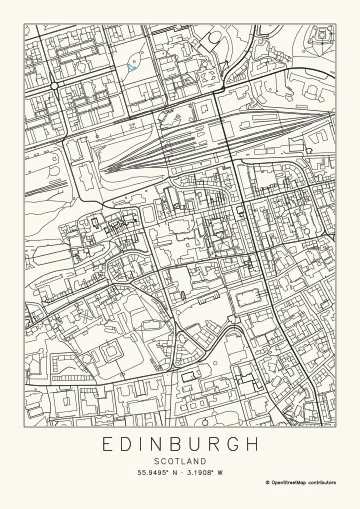 Edinburgh at the Neighbourhood scale, 1.0 × 1.3 km on A4, drawn with the Streets and buildings preset