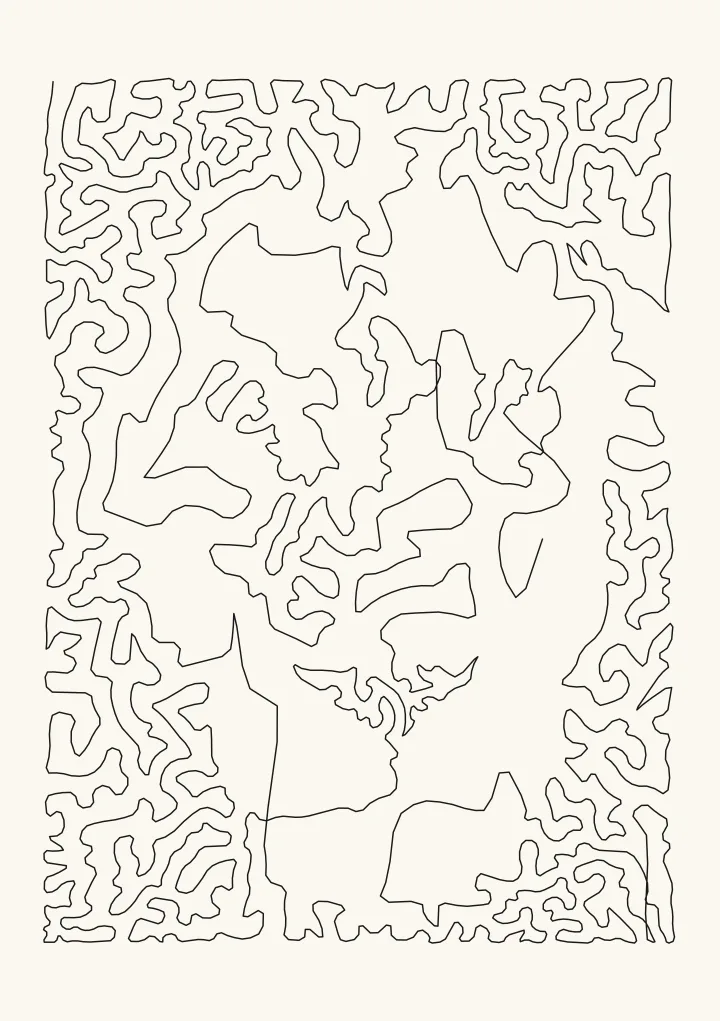 The lion as one continuous line through 1,496 dots, a loose open maze