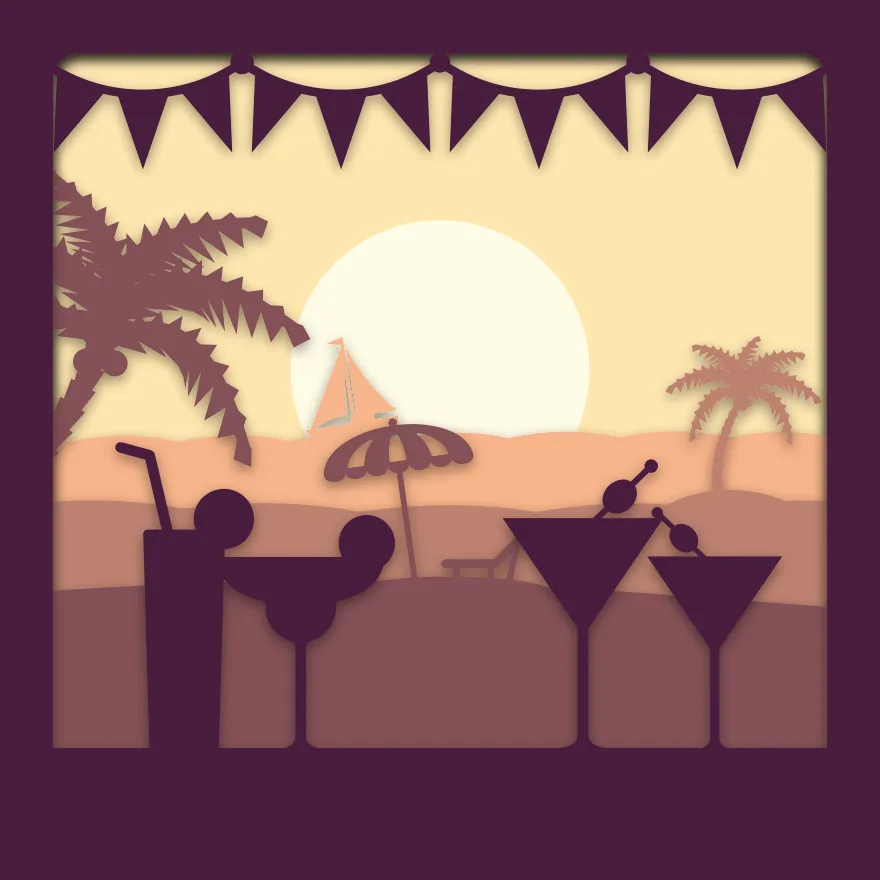 Beach bar shadow box: 5 layered sheets seen from the front