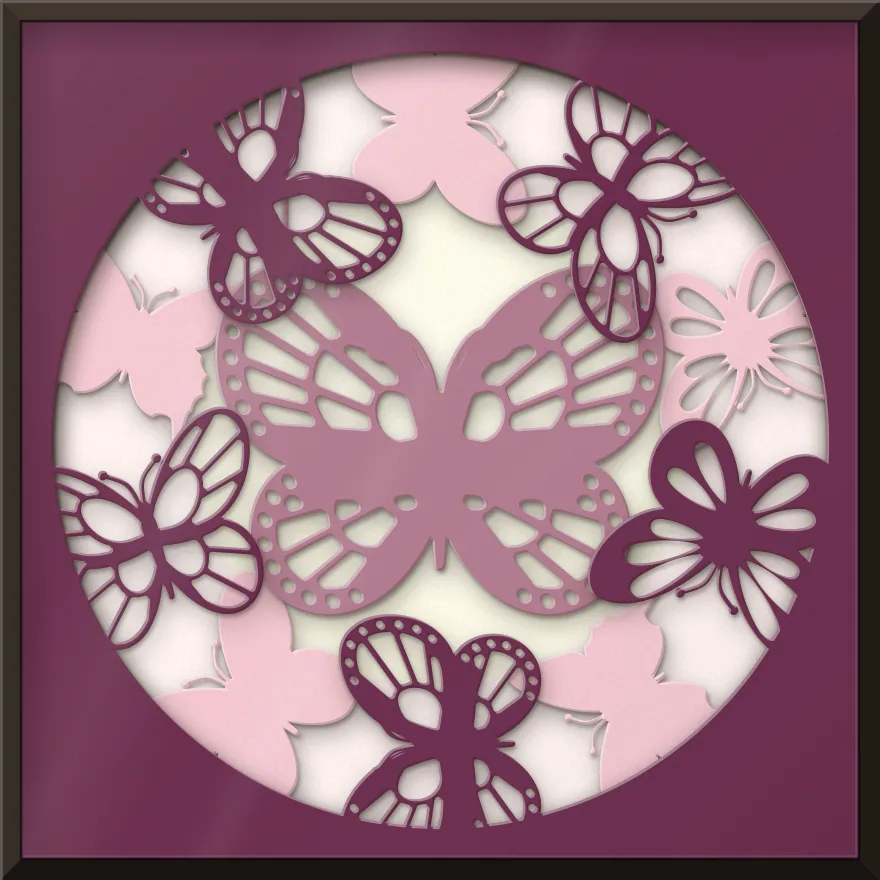 Ring of butterflies shadow box: 4 layered sheets seen from the front