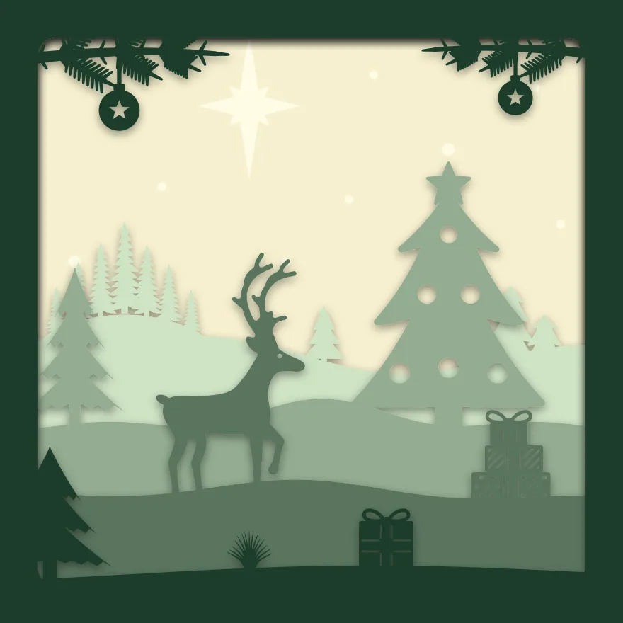 Christmas reindeer shadow box: 5 layered sheets seen from the front