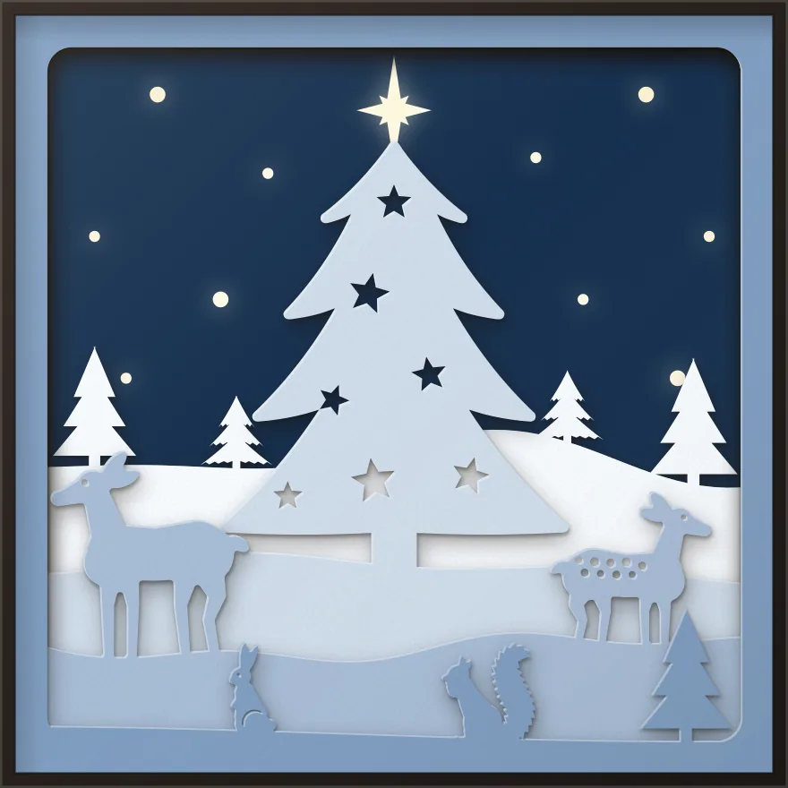 Christmas tree in the snow shadow box: 5 layered sheets seen from the front