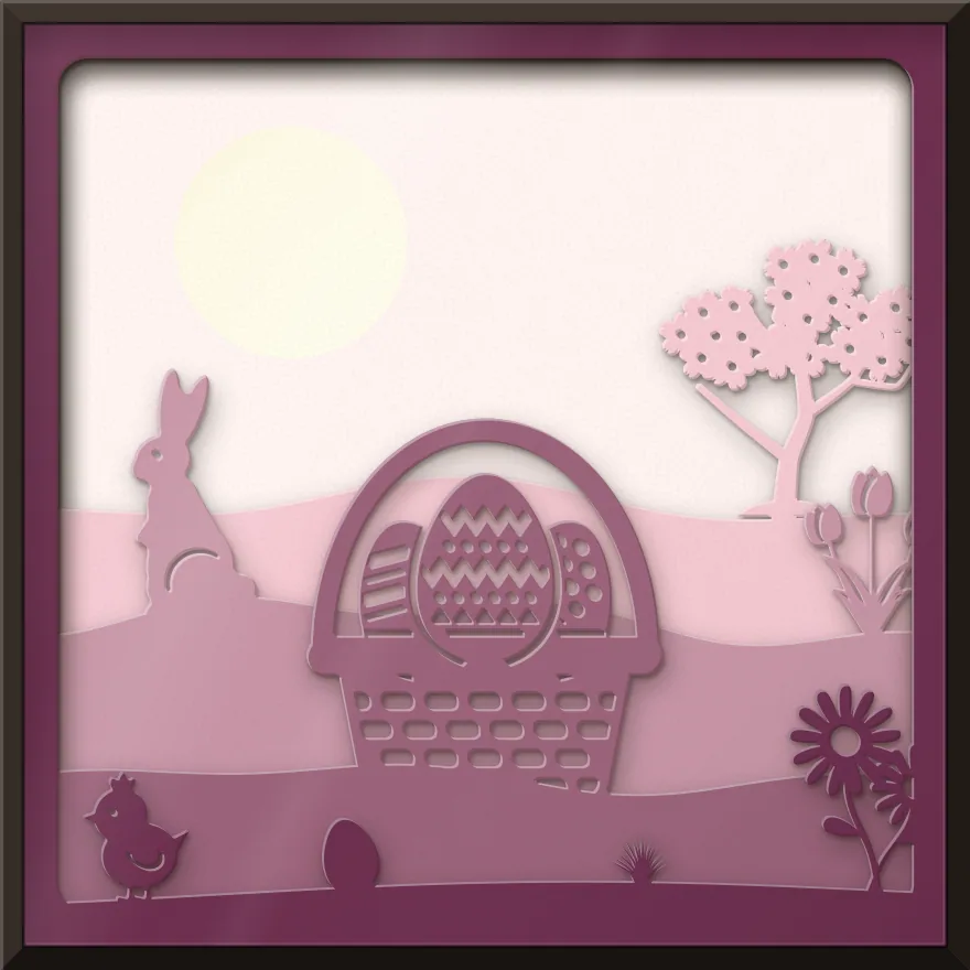 Easter basket shadow box: 5 layered sheets seen from the front