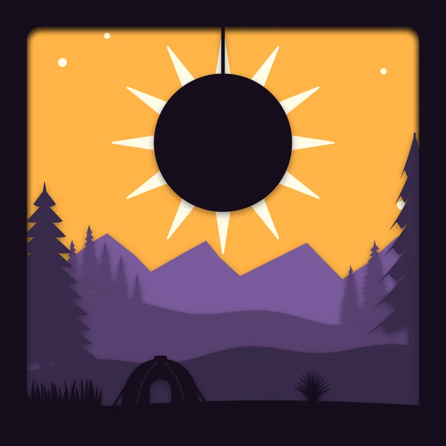 Eclipse over the hills shadow box: 5 layered sheets seen from the front