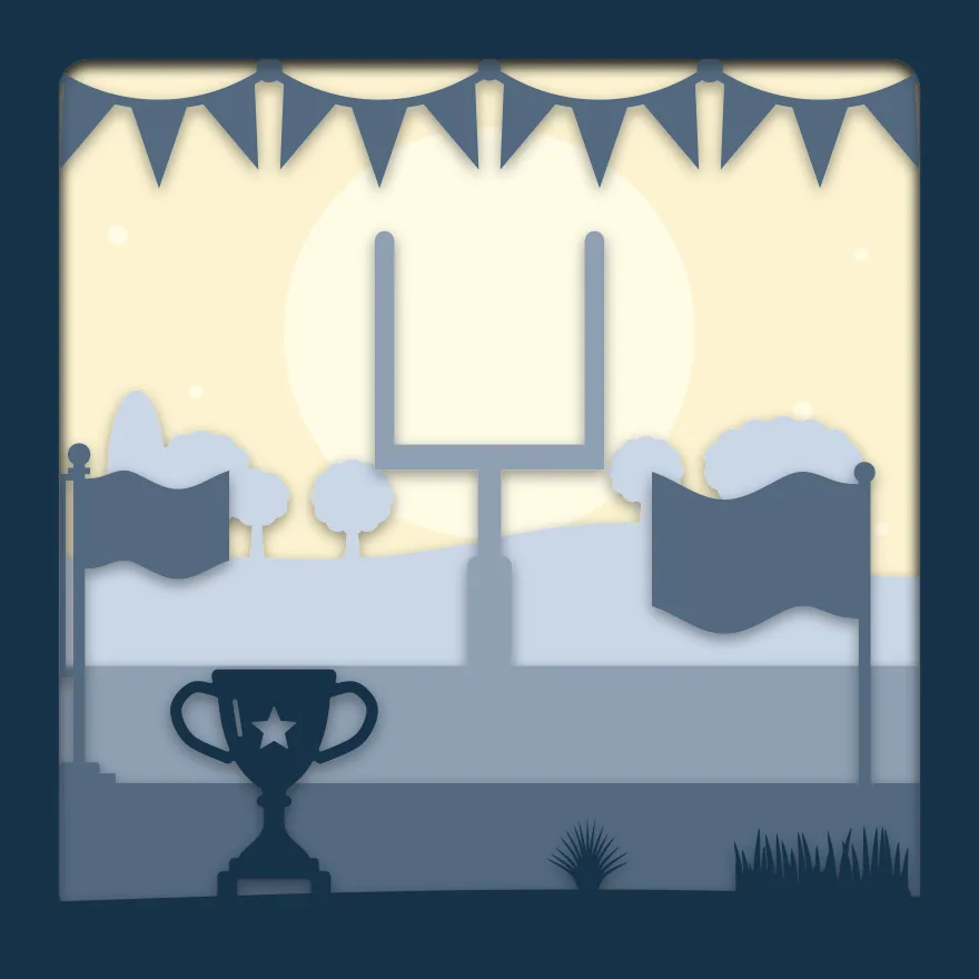 Football field shadow box: 5 layered sheets seen from the front