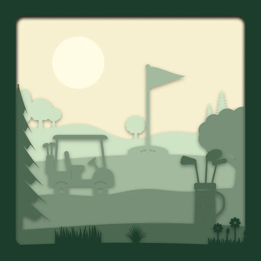 Golf course shadow box: 6 layered sheets seen from the front