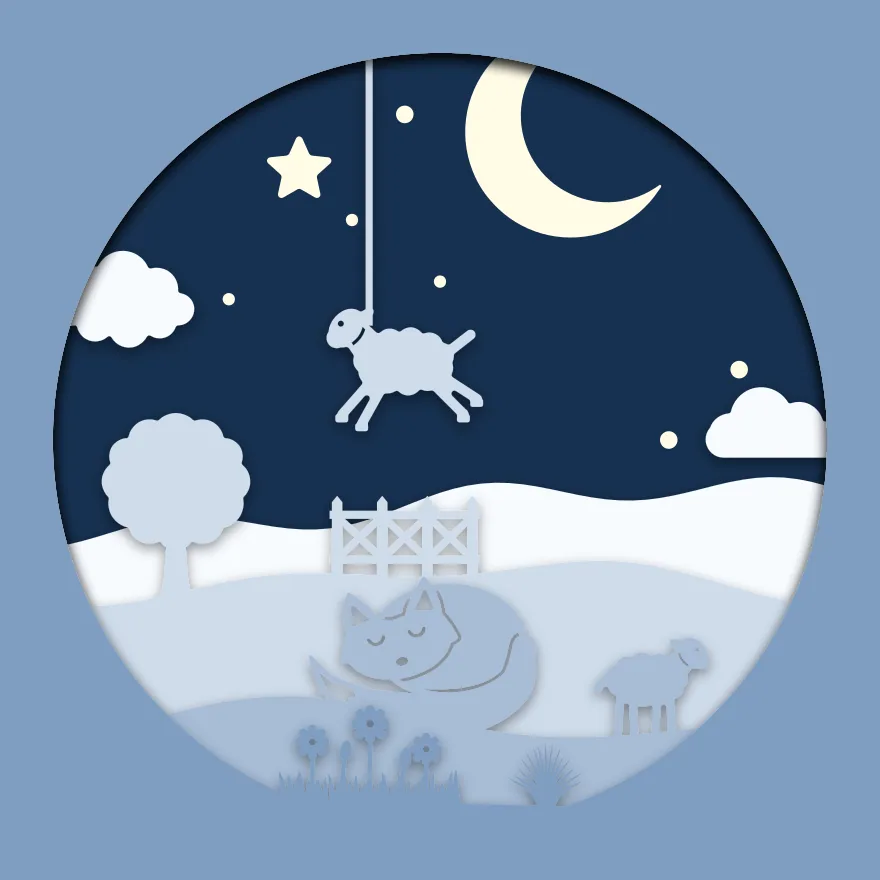 Moon and stars nursery shadow box: 5 layered sheets seen from the front