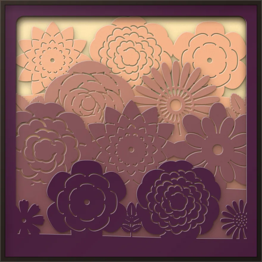 Paper flowers shadow box: 5 layered sheets seen from the front