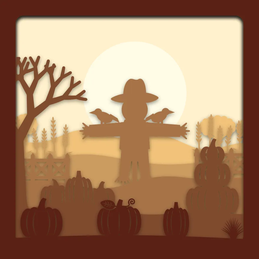 Pumpkin patch shadow box: 6 layered sheets seen from the front
