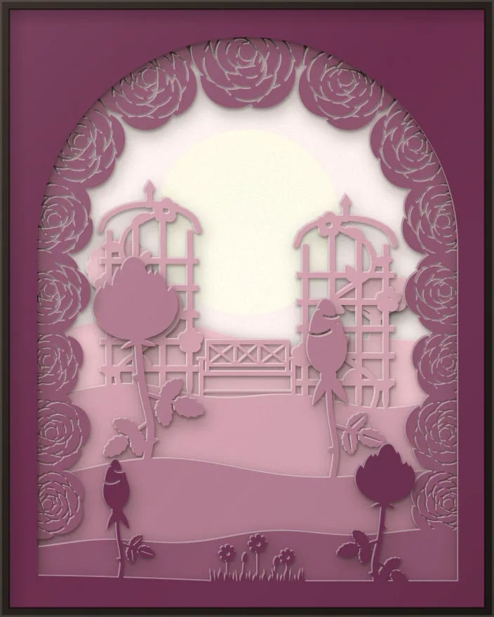 Rose arch shadow box: 6 layered sheets seen from the front