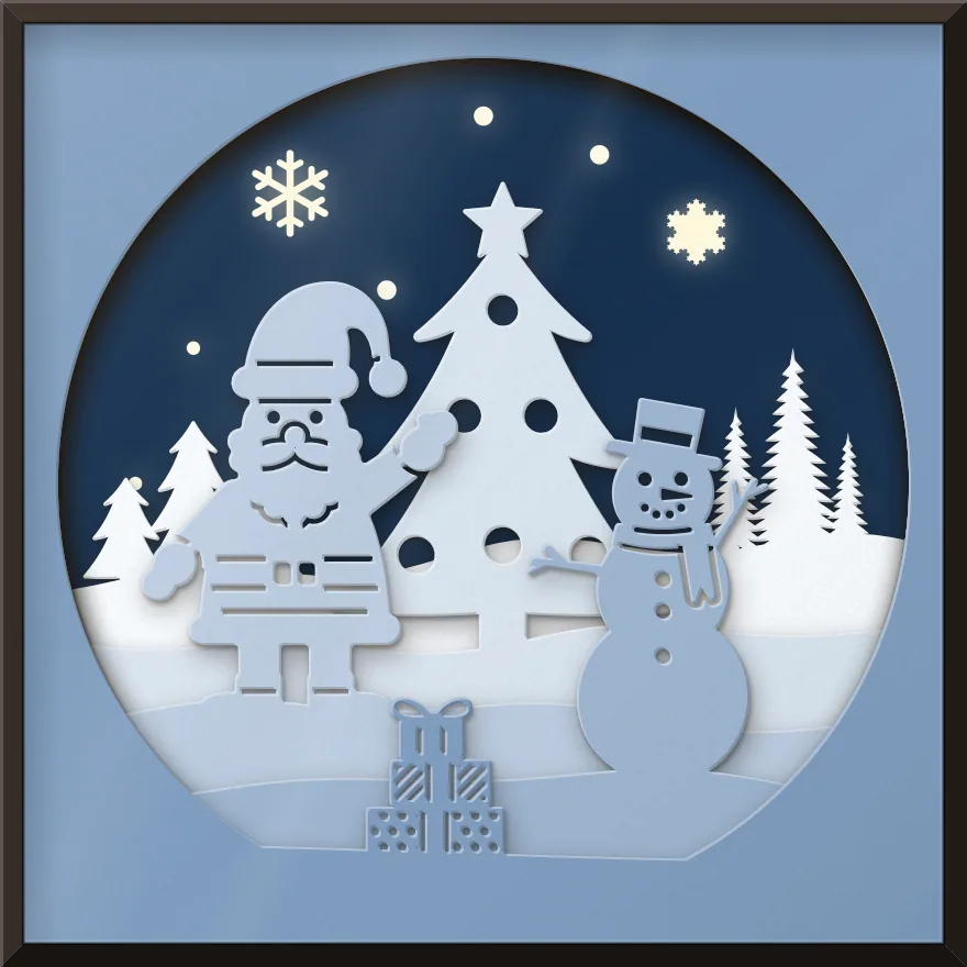 Santa and snowman shadow box: 6 layered sheets seen from the front