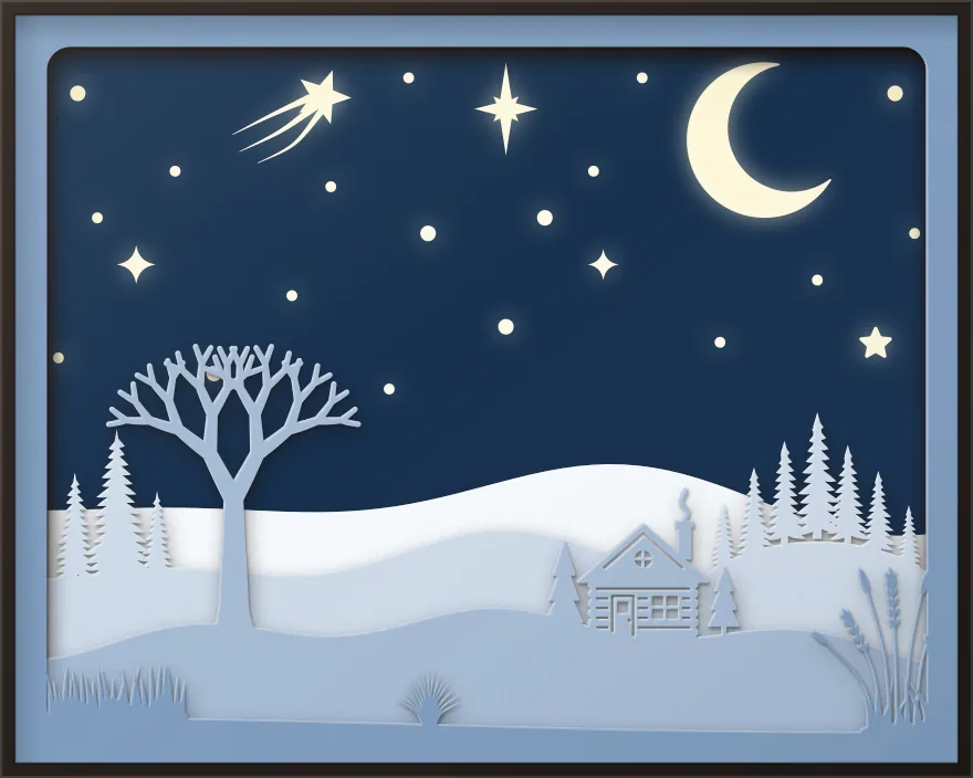 Starry night sky shadow box: 5 layered sheets seen from the front