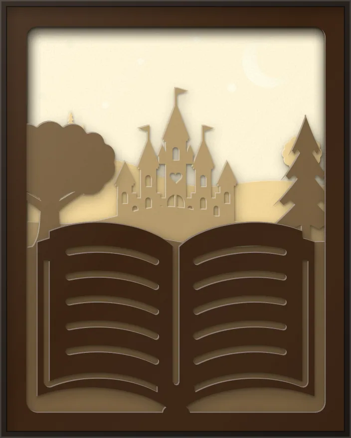 Storybook castle shadow box: 5 layered sheets seen from the front